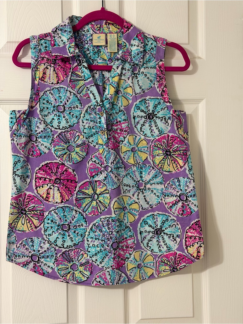 Caribbean Joe Purple Floral Sleeveless V-Neck Top